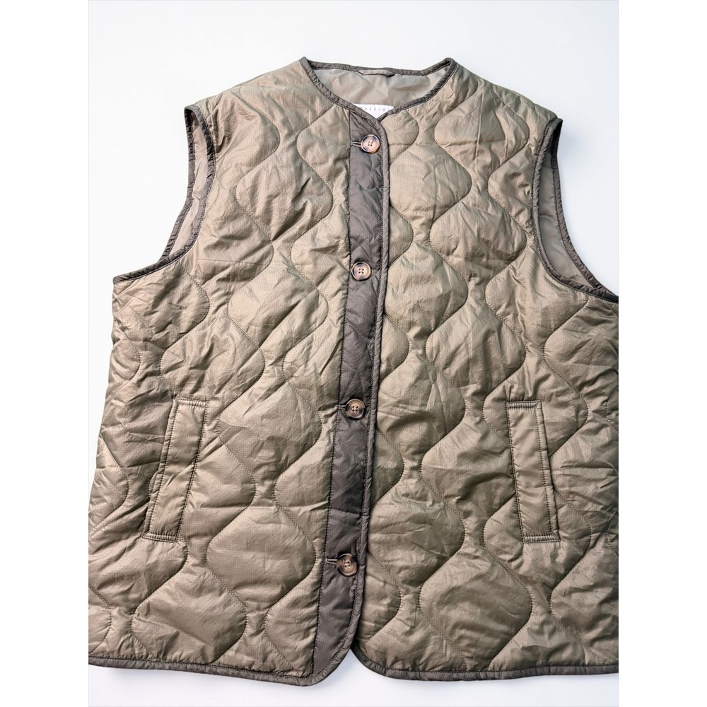 ASOS DESIGN Womens Quilted Vest Olive Green Onion Stitch Button Front Pockets XL - Picture 4 of 10